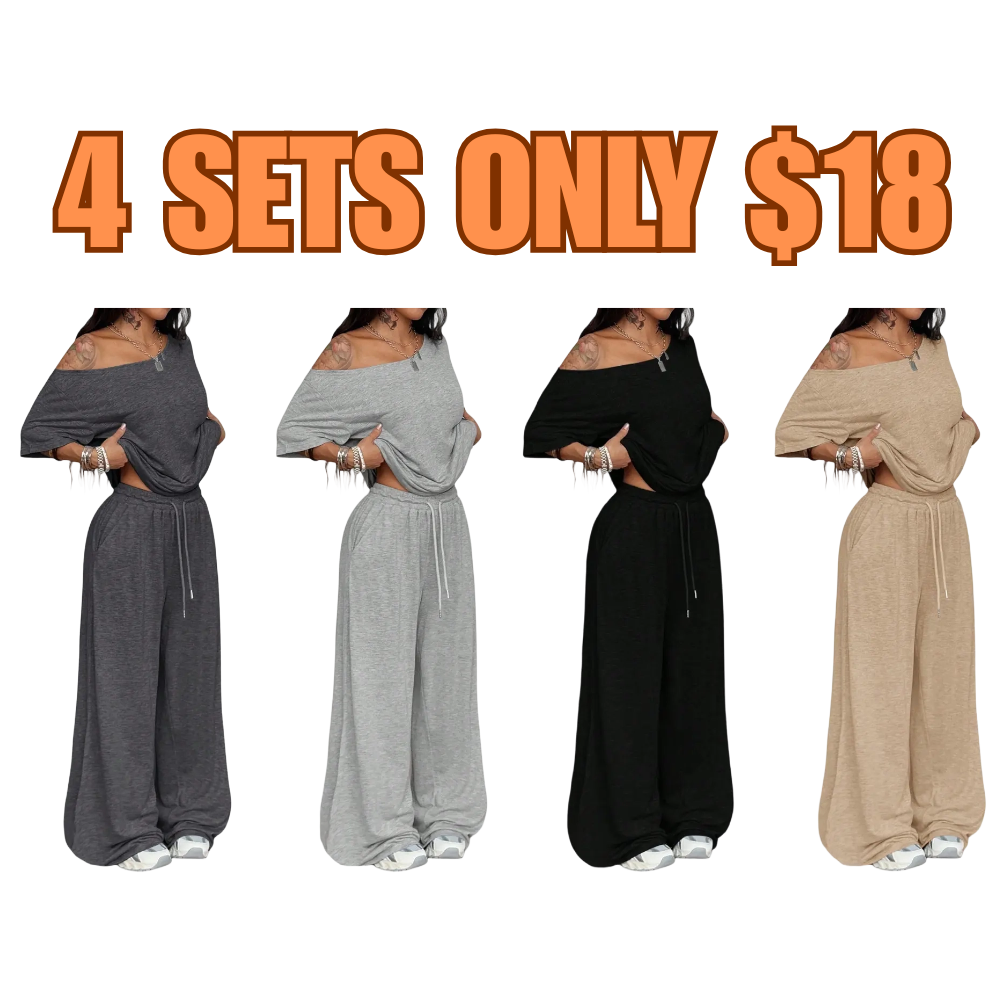 Women's Casual Solid Color Sport Two-Piece Set Loose Long Pants
