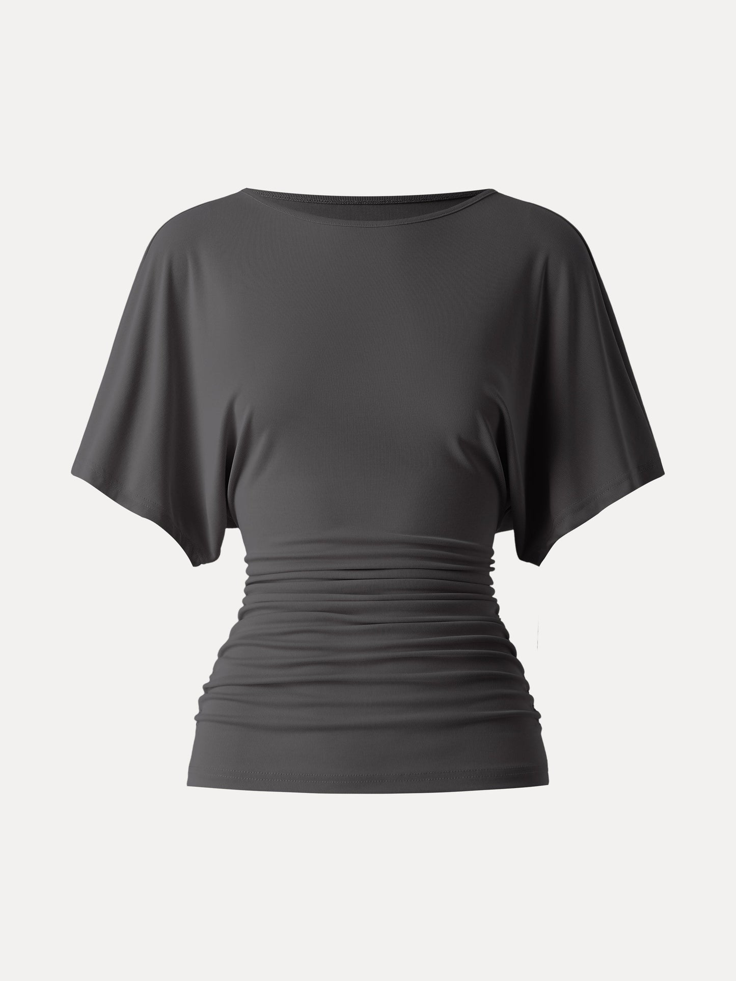 Effortless Boatneck Batwing Sleeve Side Ruched Top