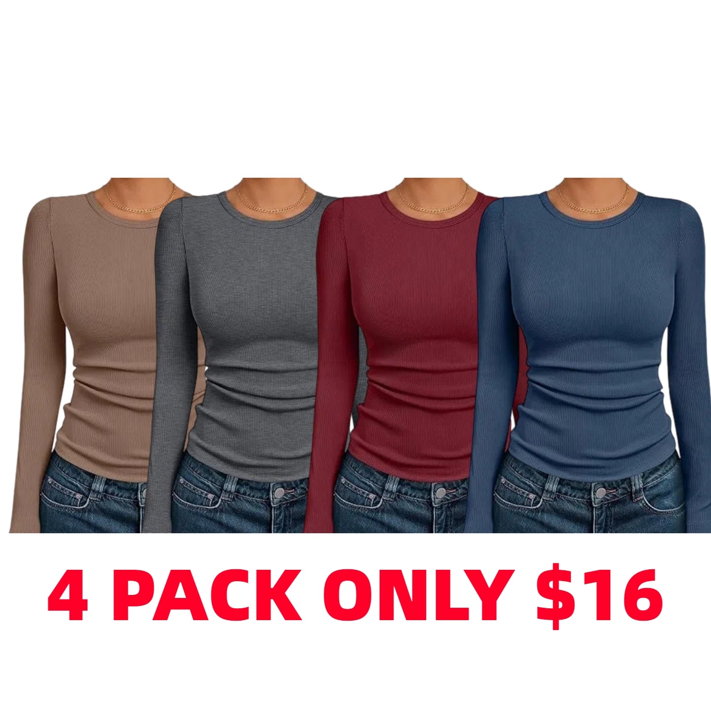 π₯8- PACK Women's Long Sleeve Blouses Shirts with Ribbed Knit Work Office Basic Tops