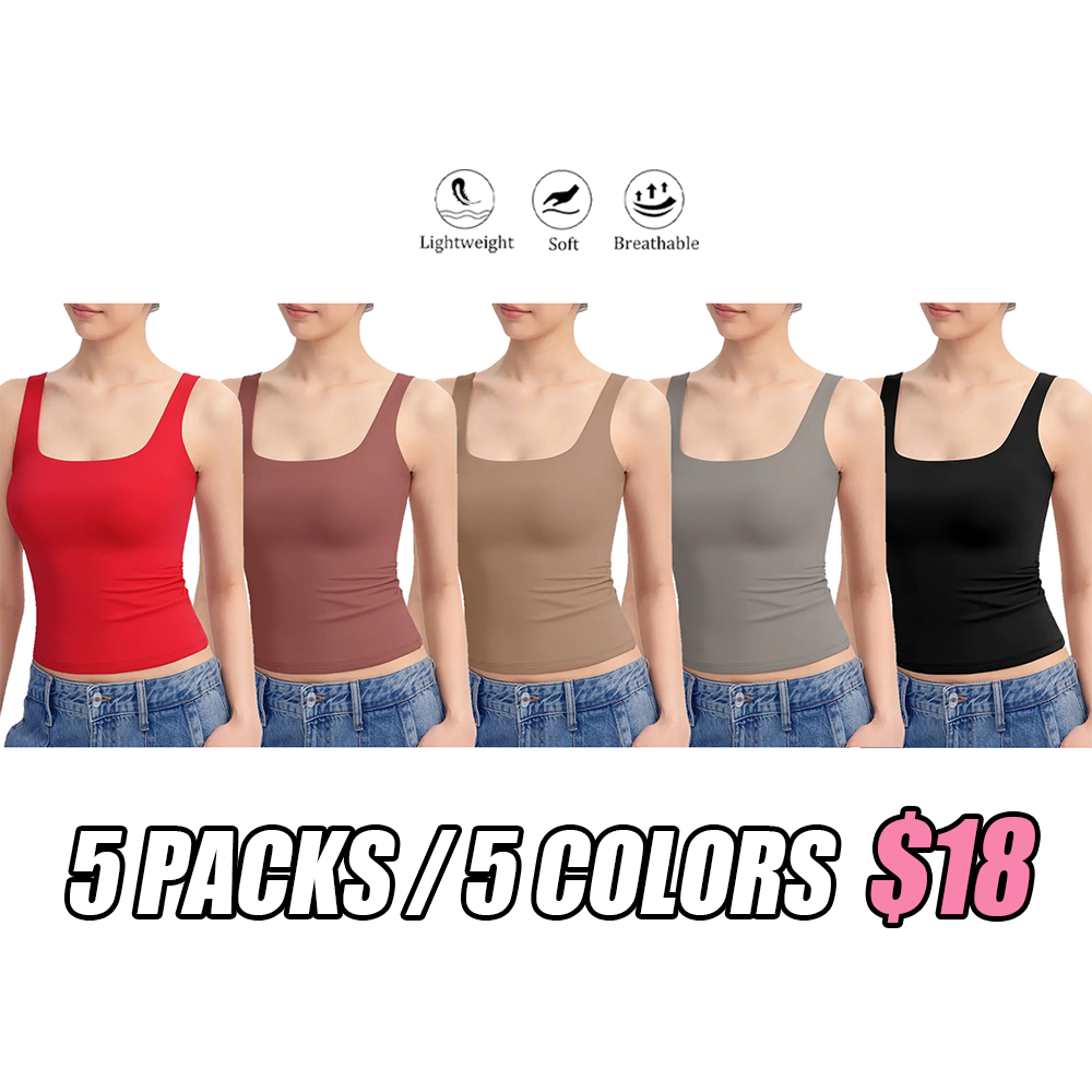 Women's Square Neck Tank Top Double Layer Stretchy Top