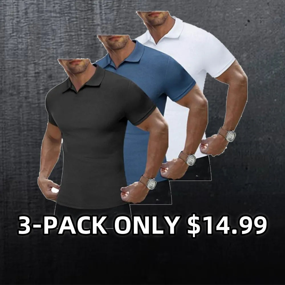 JMIERR Men's Muscle V - Neck Slim - Fit Ribbed Polo