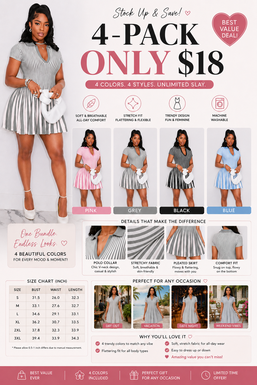 CurveMuse Pleated Dress π