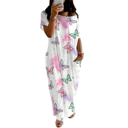 Women's Pocket Round Neck Nightdress Lady's Sleepwear Dresses