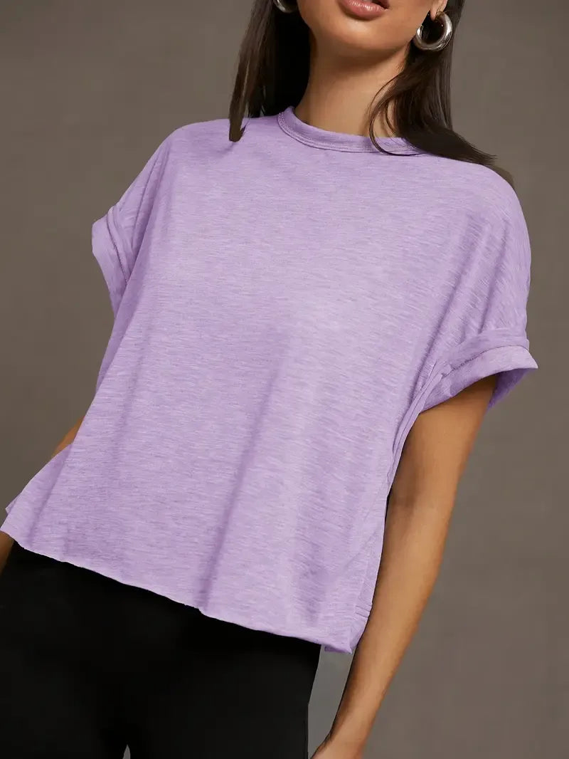 Women's Plain Cut Out Asymmetrical Hem Batwing Sleeve Tee, Elegant Casual Short Sleeve Round Neck T-Shirt for Summer, Ladies Clothes for Daily Wear
