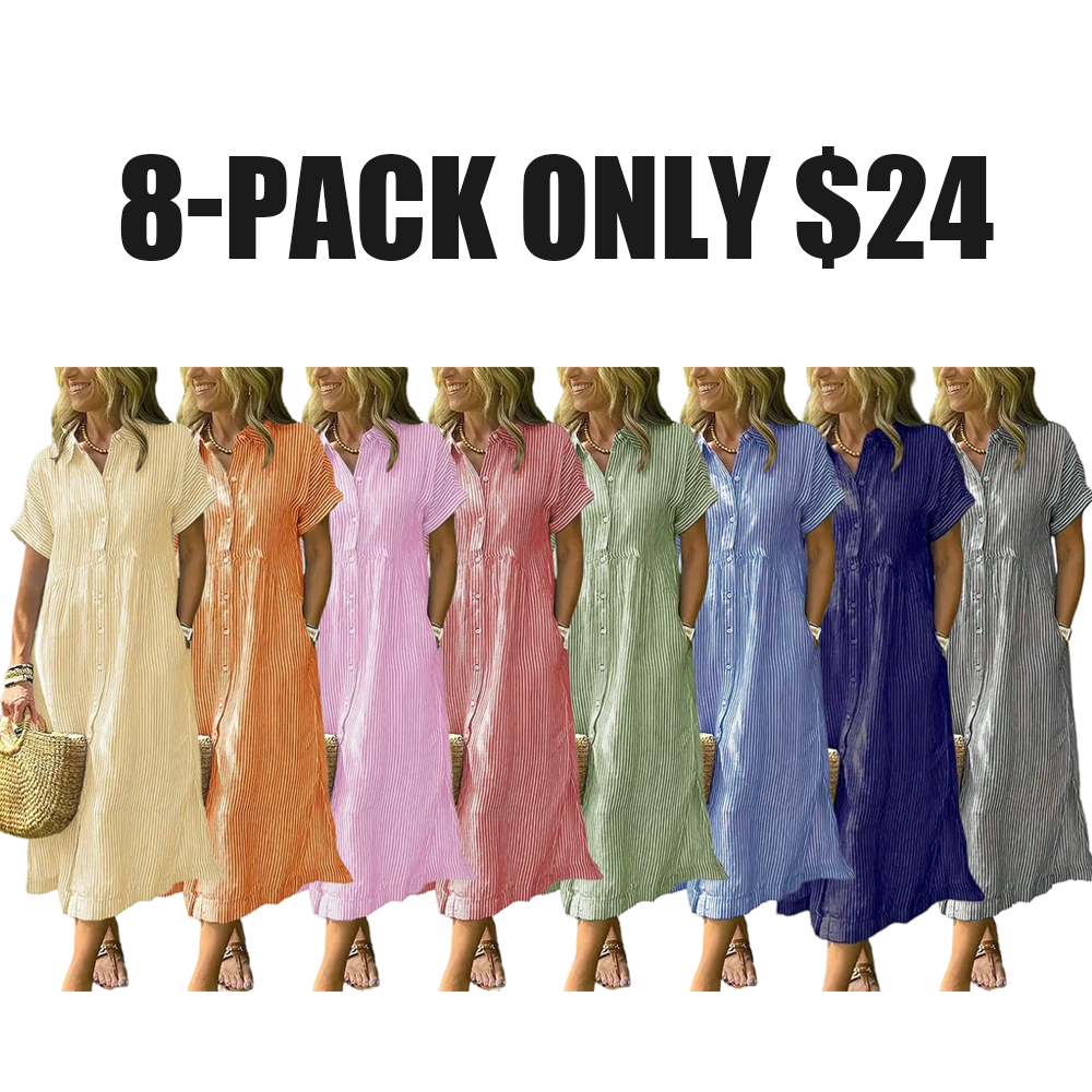 Women's loose-fitting midi striped shirt dress