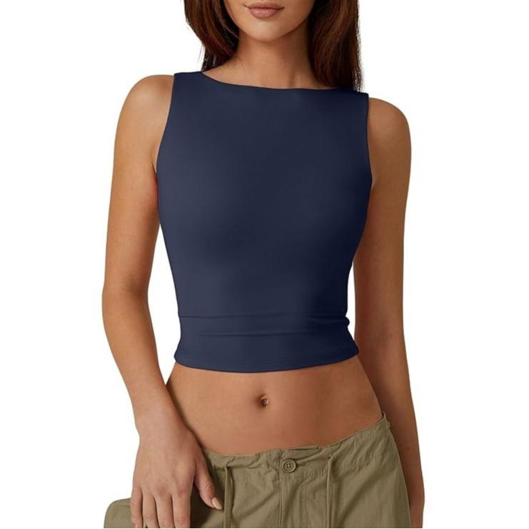 Women's Sexy Open Back Sleeveless Crop Tank