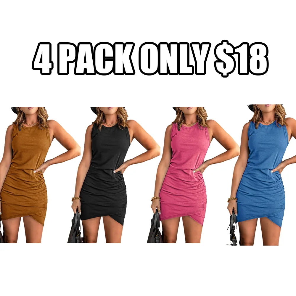 Women's solid color pleated wrap dress