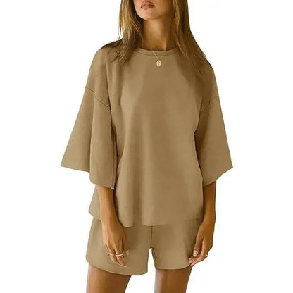 Pajama Sets 3/4 Sleeve Oversized Tops And Elastic Waist Shorts