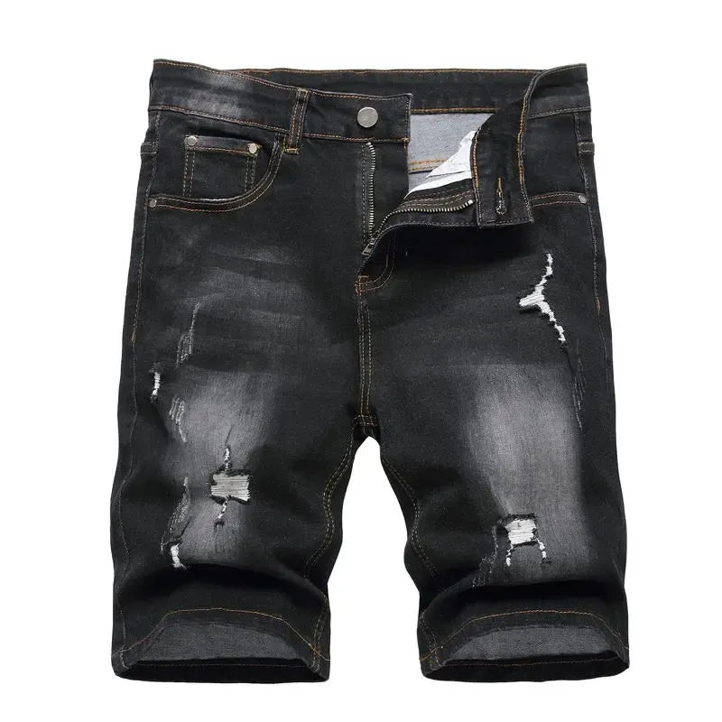 Men's Stretch Ripped Denim Cotton Comfort Shorts.