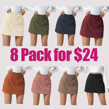 High Waisted Invisible Zipper 2-in-1 Mini A-line Corduroy Casual Skirt