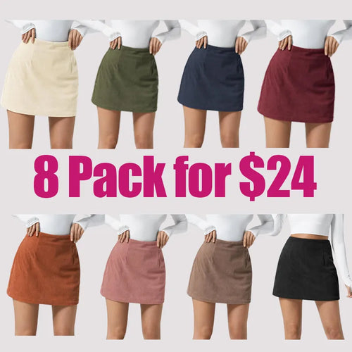 High Waisted Invisible Zipper 2-in-1 Mini A-line Corduroy Casual Skirt