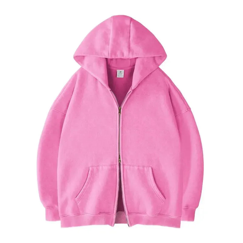 Oversized Acid Wash Hoodies Sweatshirt with Double Zip Up