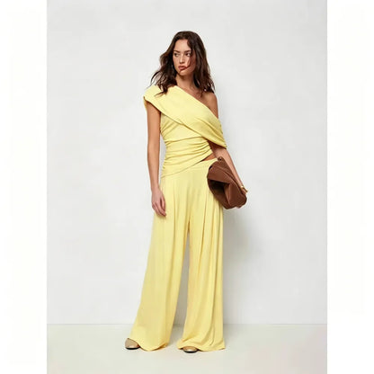 🎉Hot Sale🔥-Women'S One-Shoulder Wide-Leg Pants Suit