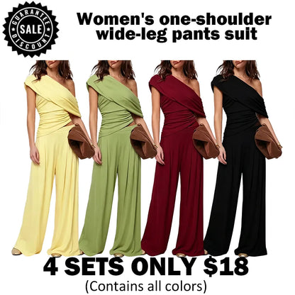 🎉Hot Sale🔥-Women'S One-Shoulder Wide-Leg Pants Suit