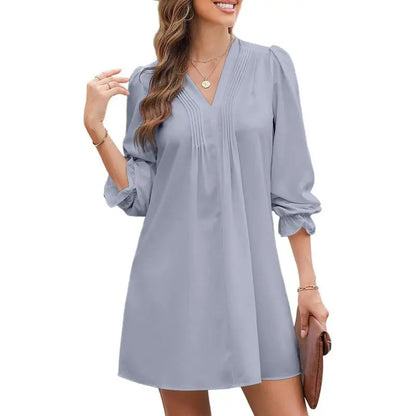 Womens Casual Dress A-Line Ruffle Sleeve V Neck Midi Dress