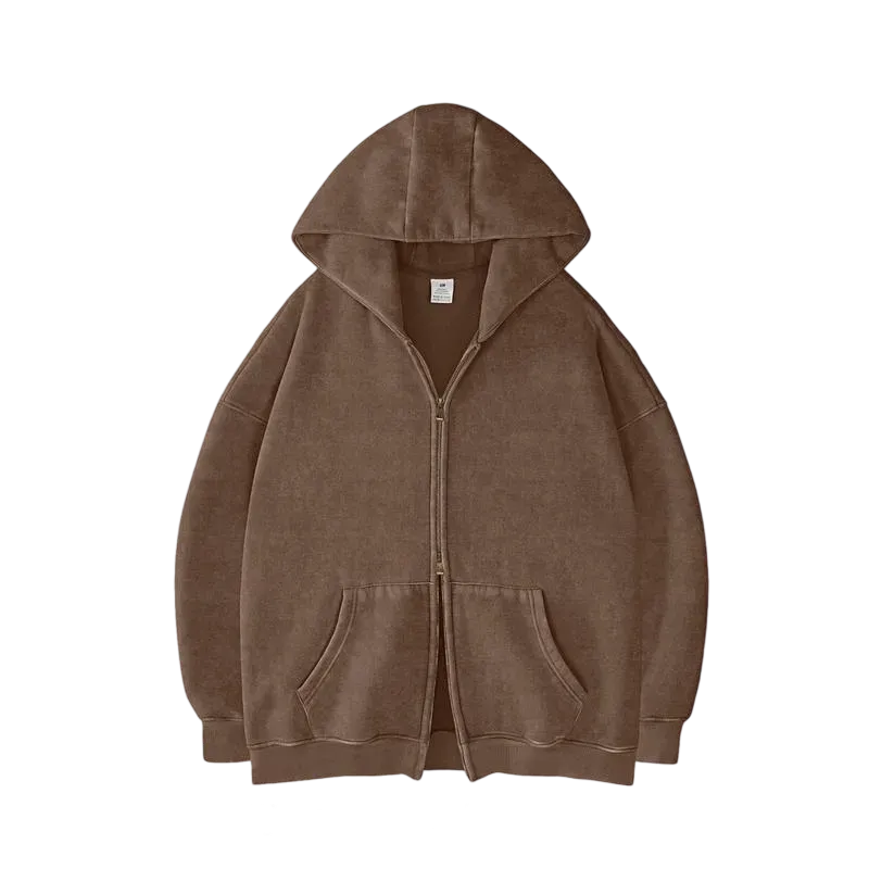 Oversized Acid Wash Hoodies Sweatshirt with Double Zip Up