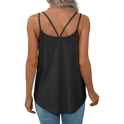 Womens Tank Tops Spaghetti Strap Camisoles Eyelet Embroidery Scoop Neck Tops