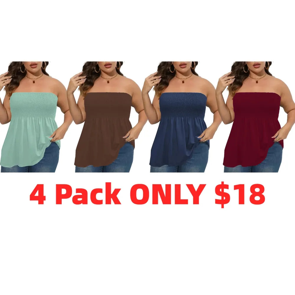 Plus Size Solid Ruffle Hem Shirred Tube Top