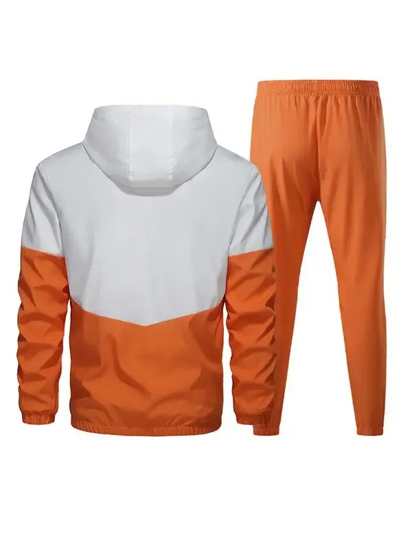 Men’s Colorblock 2-Piece Tracksuit: Full Zip Hoodie + Jogging Pants