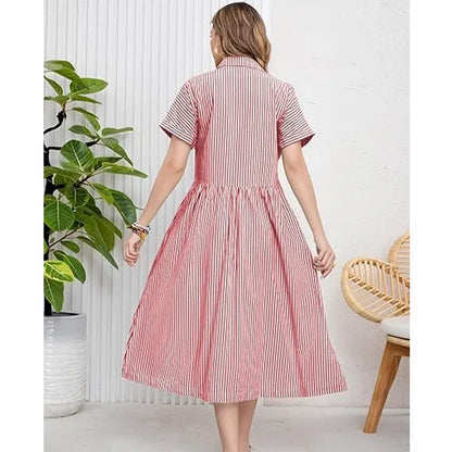 Women's loose-fitting midi striped shirt dress