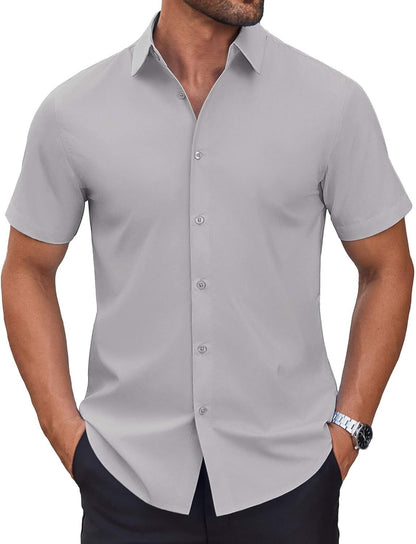 Mens Short Sleeve Dress Shirts Wrinkle Free Casual Button Down Shirts Summer Untucked Dress Shirt