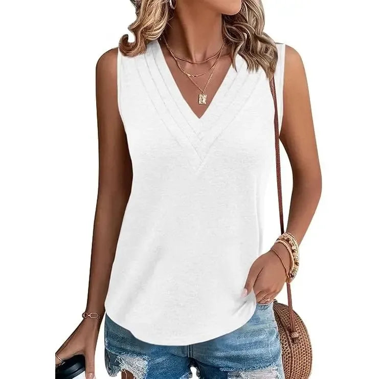 Women V Neck Tank Tops Dressy Casual Summer Loose Fit Sleeveless Shirts