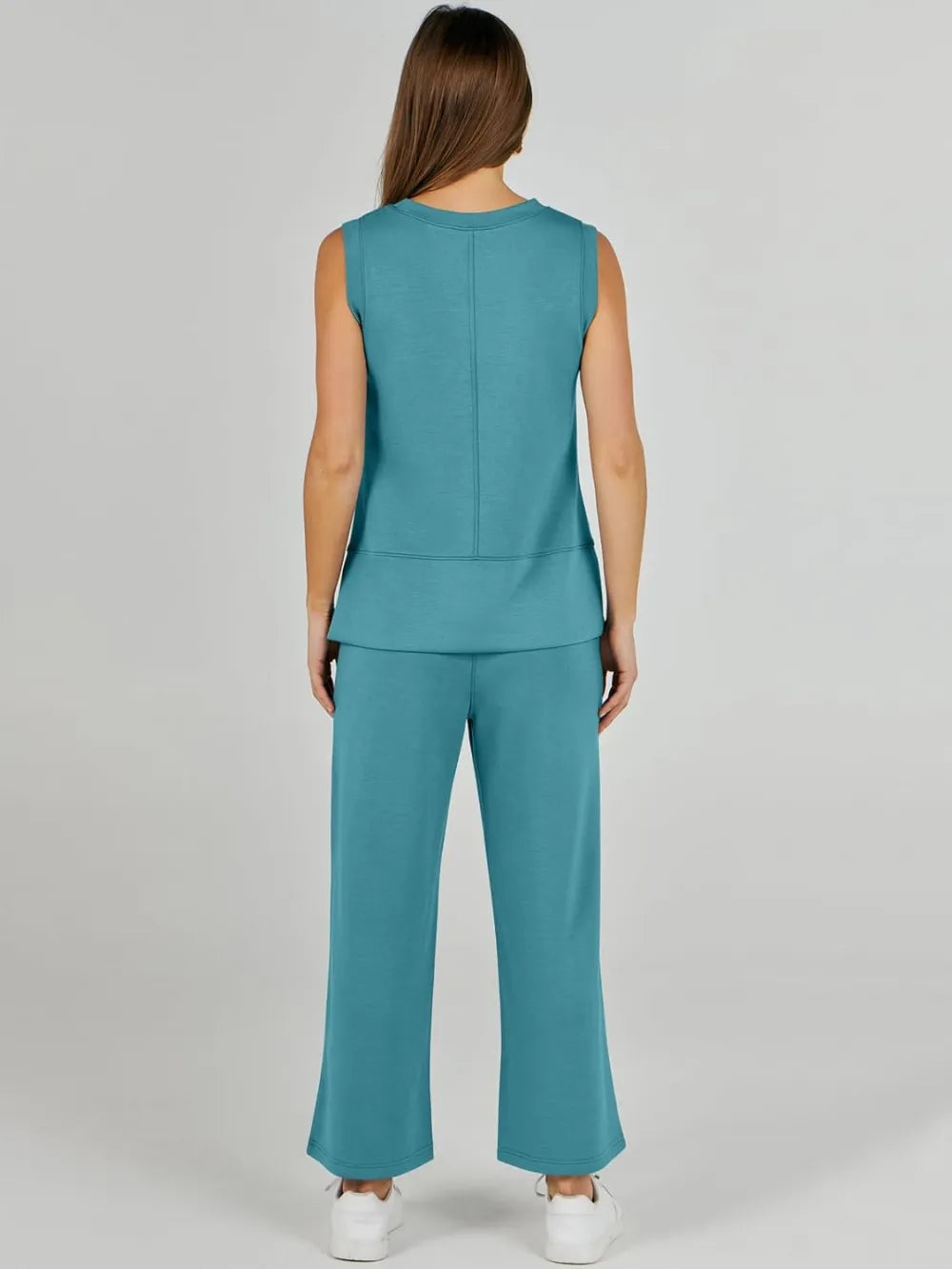 Women's 2 Piece Sets Summer Outfits Sleeveless Wide Leg Tracksuits Casual Sweat Sets Lounge Sweatsuits