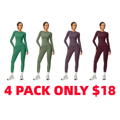 Women’s Two-Piece Patchwork Yoga Set – High Elastic Slim Fit Long Sleeve Top & Tight Pants