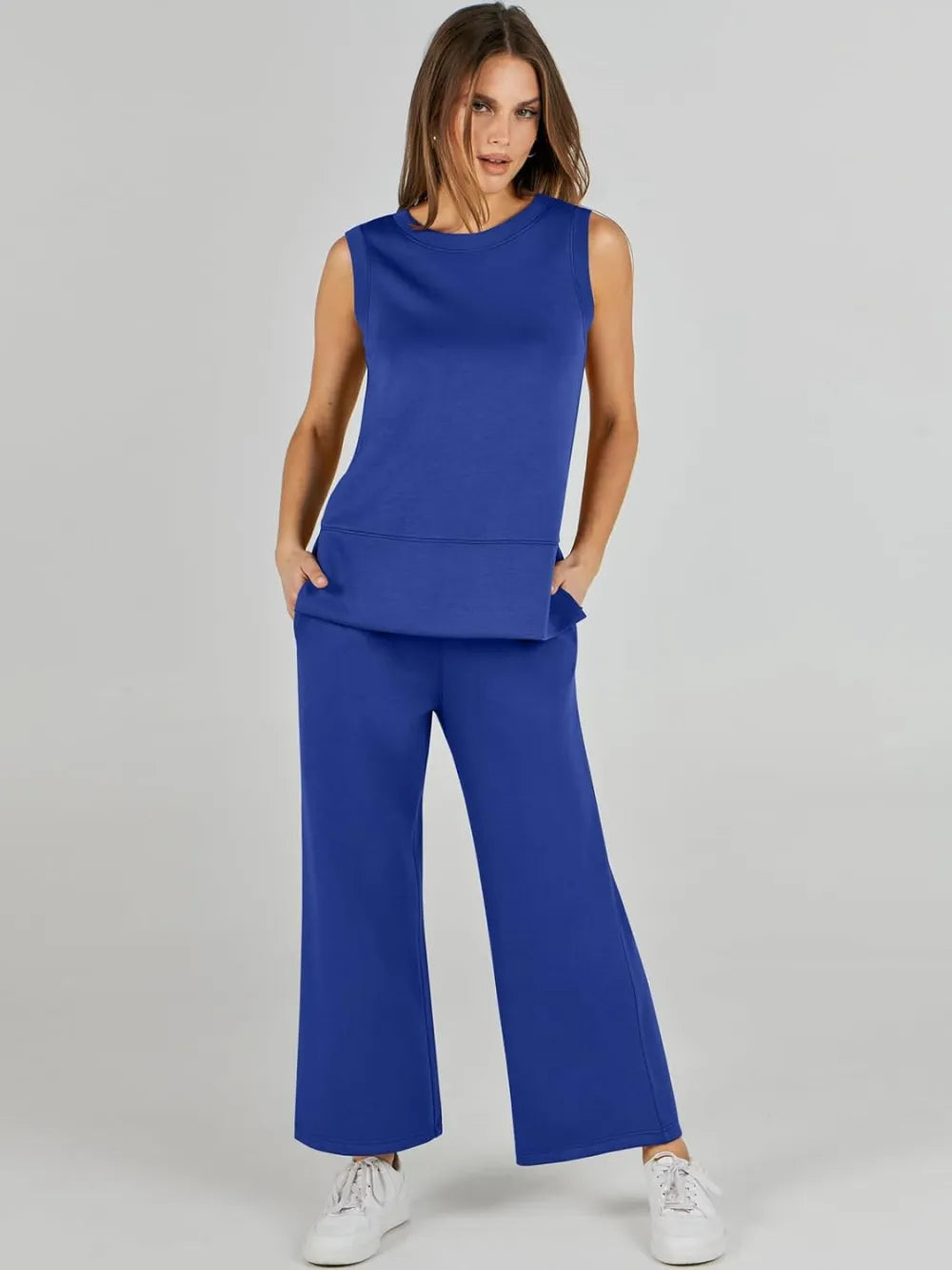 Women's 2 Piece Sets Summer Outfits Sleeveless Wide Leg Tracksuits Casual Sweat Sets Lounge Sweatsuits