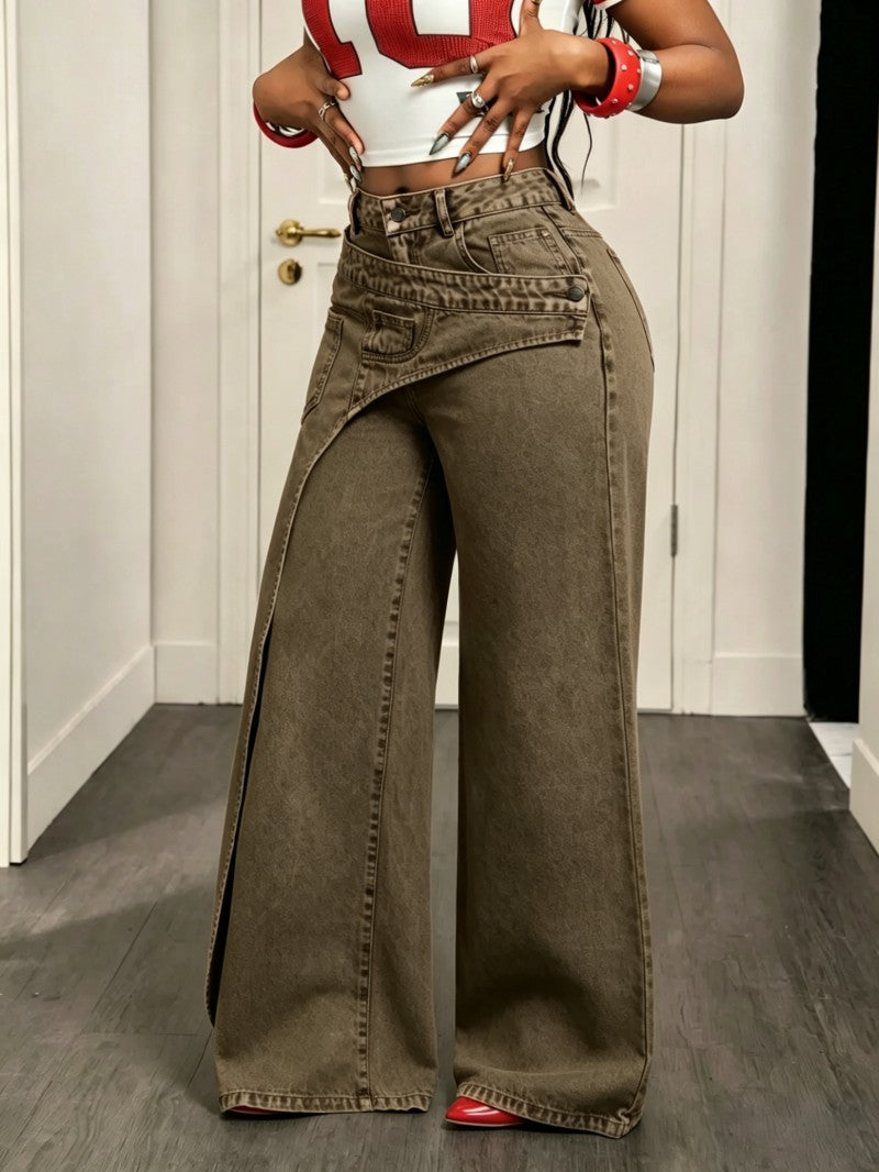 🔥MID YEAR SALE🔥Women's Loose-Fitting Trendy Asymmetrical Design Casual Denim Long Pants