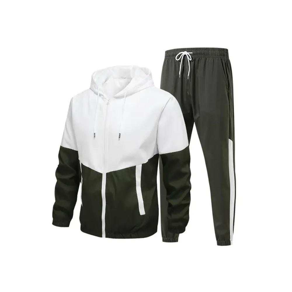 Men’s Colorblock 2-Piece Tracksuit: Full Zip Hoodie + Jogging Pants