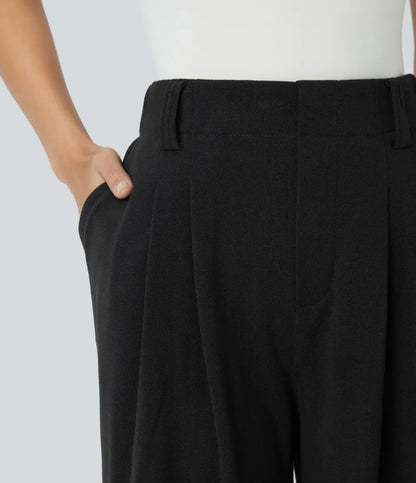 High Waisted Side Pocket Wide Leg Waffle Work Pants