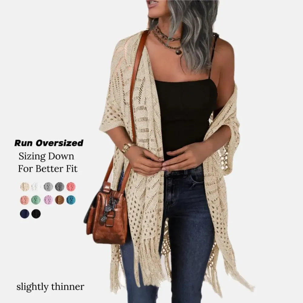 Womens Knit Cardigan Oversized Open Front Outwear New Spring & Summer Hollow Out Crochet Tassel Lightweight Kimonos Sweater Outdoorfun 2026 Womenswear Overall Style Knitwear Piece Tops thin