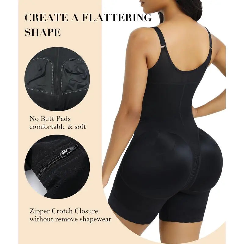 Women's Shaping Underwear Tummy-Control and Butt-Lifting Shaping Pants Zippered Crotch Removable Straps