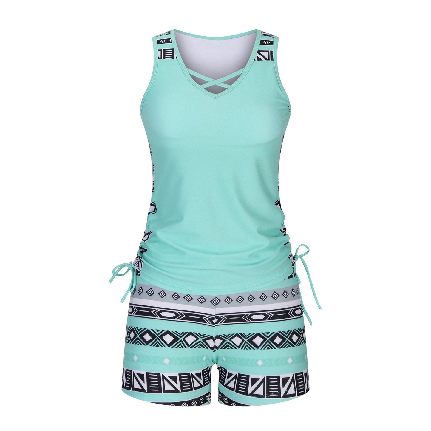 ⏰LAST DAY 90% OFF - Women's 2-Piece Tummy Control Tankini Set with Built-In Bra – Flattering Boho Swimwear with Shorts