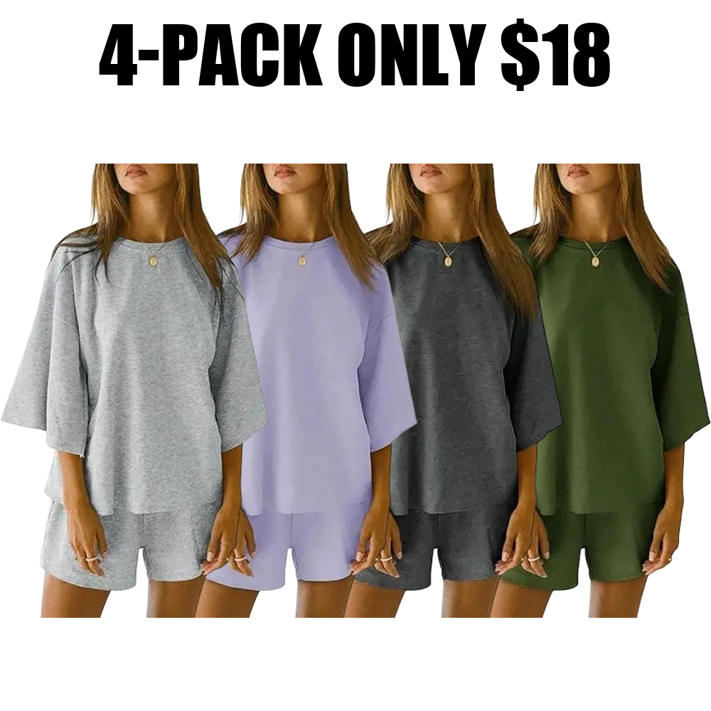 Pajama Sets 3/4 Sleeve Oversized Tops And Elastic Waist Shorts