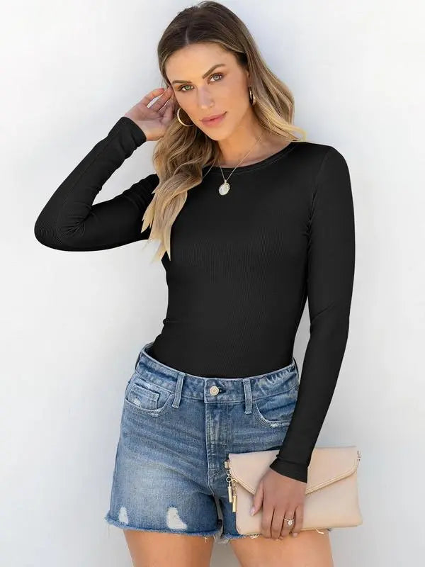 🔥8- PACK Women's Long Sleeve Blouses Shirts with Ribbed Knit Work Office Basic Tops