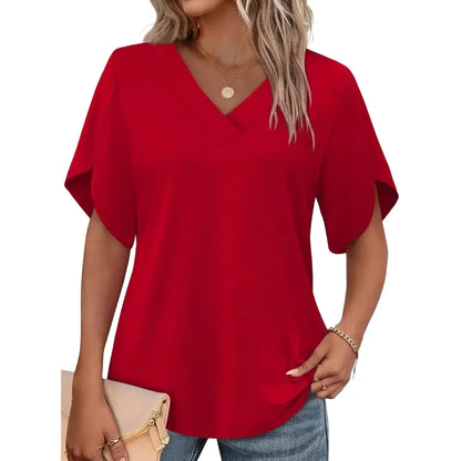 FASHION Womens Summer Tops Short Petal Sleeve Shirts V Neck Outfits Clothes