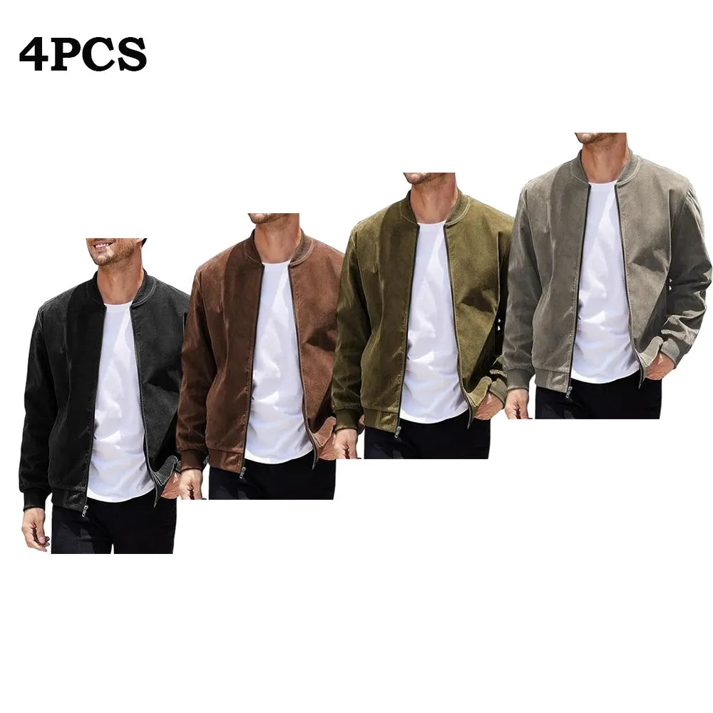 Men’s Classic Thin Casual Jacket: Stretchy Faux Suede (Lightweight, Retro, Soft)