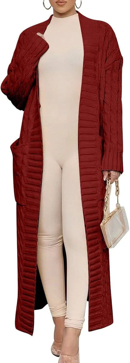 Women's Long Cardigan 2024 Oversized Coat Long Sleeve Open Cardigan Knitted Extra Long Coat Autumn Fashion Jacket Clothes