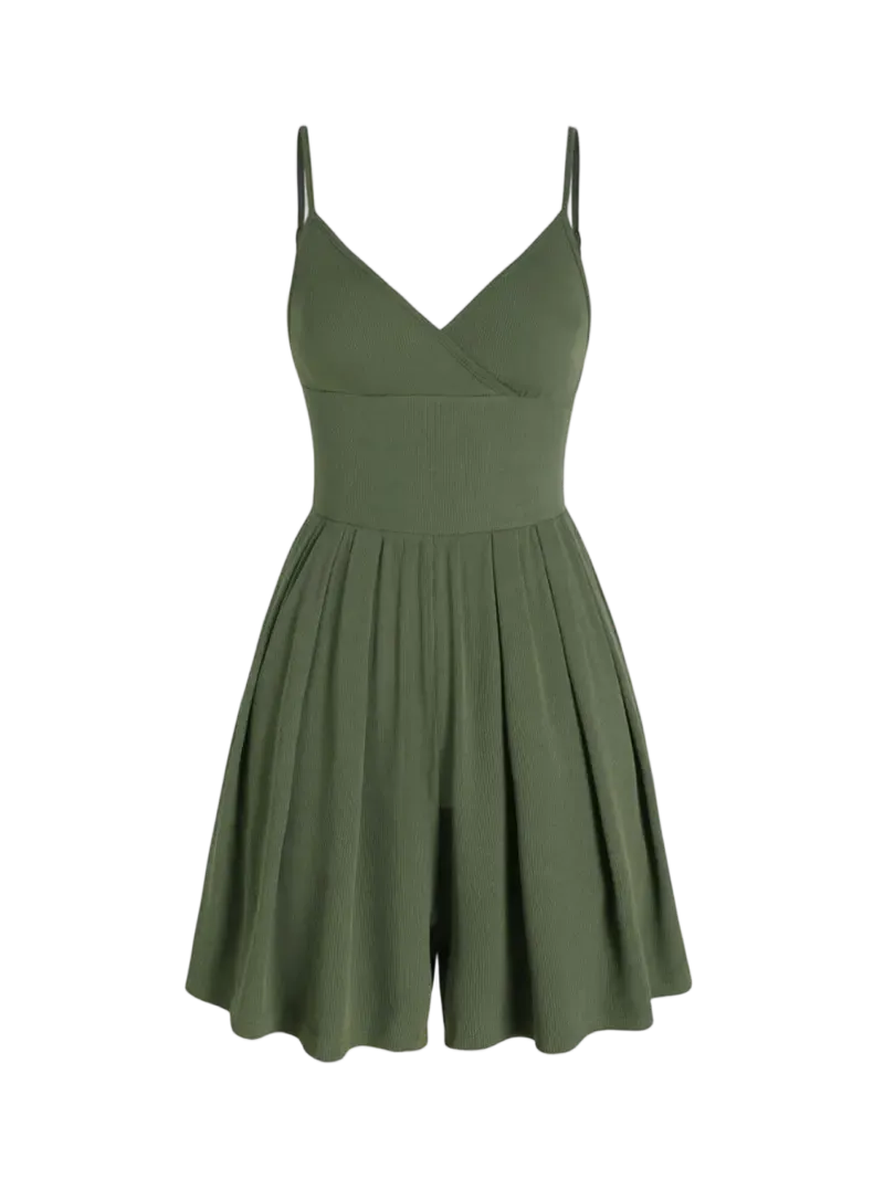 Women's Knitted Plain Backless Wrap Fitted Romper, Casual Chic Jumpsuit