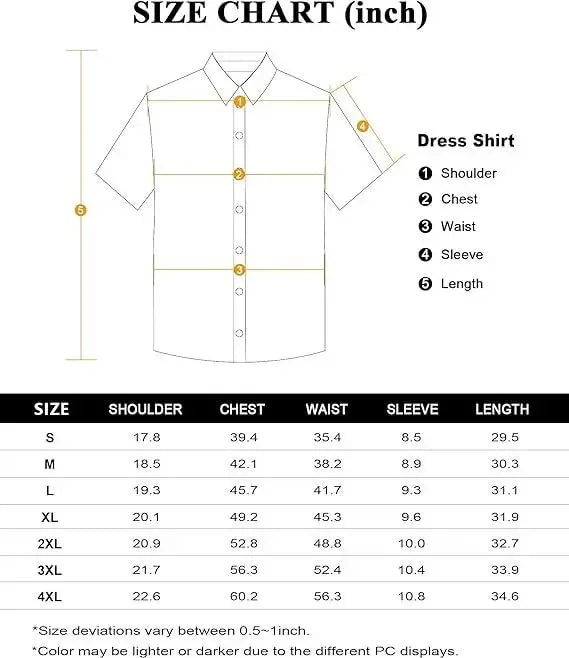 Men's Short Sleeve Stretch Slim Fit Casual Button Down Shirts