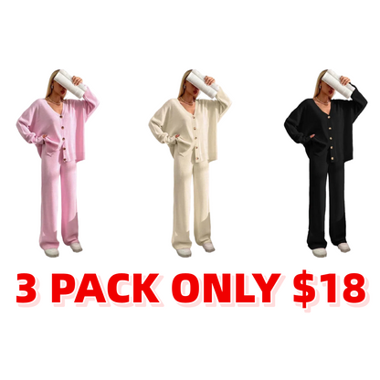 Women’s Knit Cardigan & Wide-Leg Pants Set