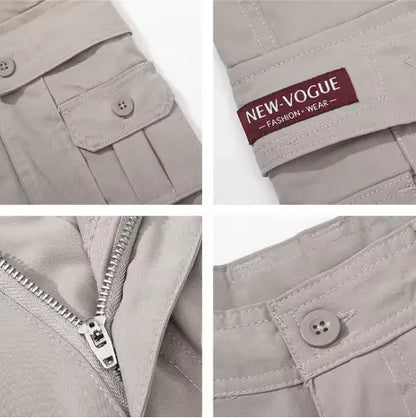 Men's Solid Color Patched Zipper Fly Cargo Pants
