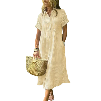 Women's loose-fitting midi striped shirt dress