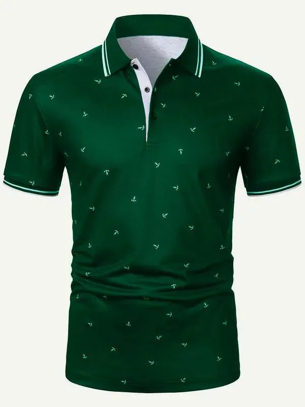 Men's Anchor Print Short Sleeve Polo Shirt