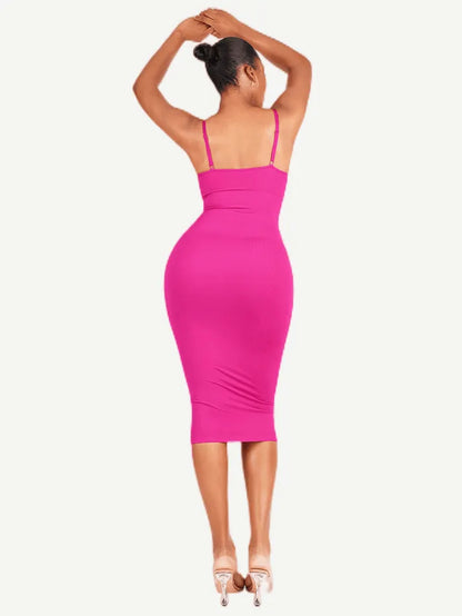 Seamless Spaghetti Strap V Neck Maxi Dress with Built-in Bodycon