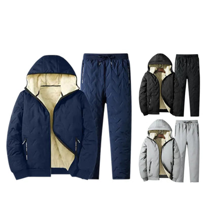 Men's Fleece Cotton Jacket Hooded Coat With Pants