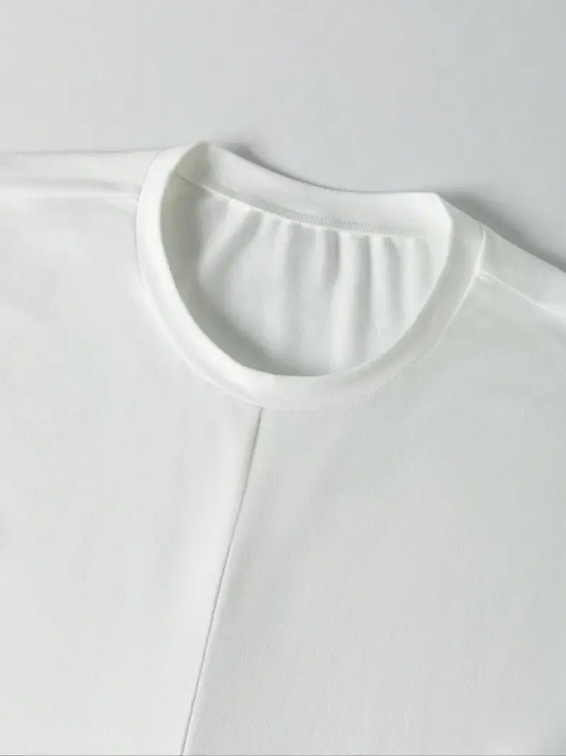 Women's Knitted Round Neck Drop Shoulder Sleeve Fitted T-Shirt