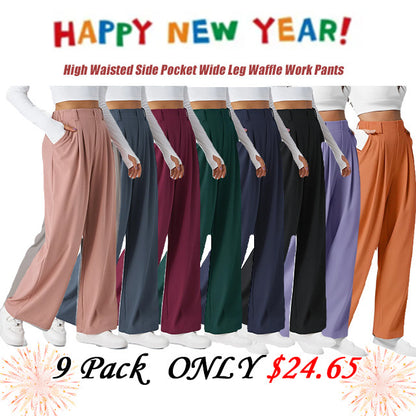 High Waisted Side Pocket Wide Leg Waffle Work Pants